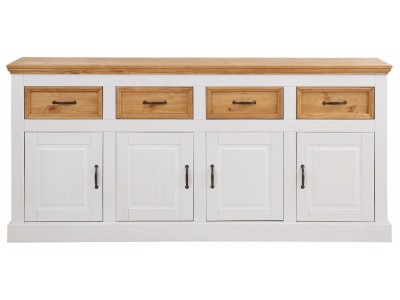 Balcão buffet aparador de madeira branco lavado e cera com 4 portas e 4 gavetas |  Coleção England